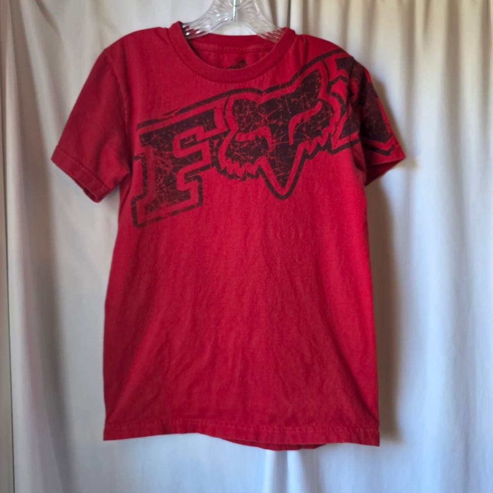 Fox Racing Mens Graphic T-Shirt Red Short Sleeve Distressed Logo Size S